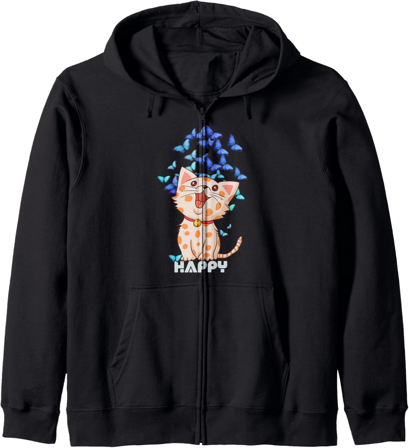 Cute Kitty Funny Kawaii Cat With Butterflies For Anime Lover Hoodie