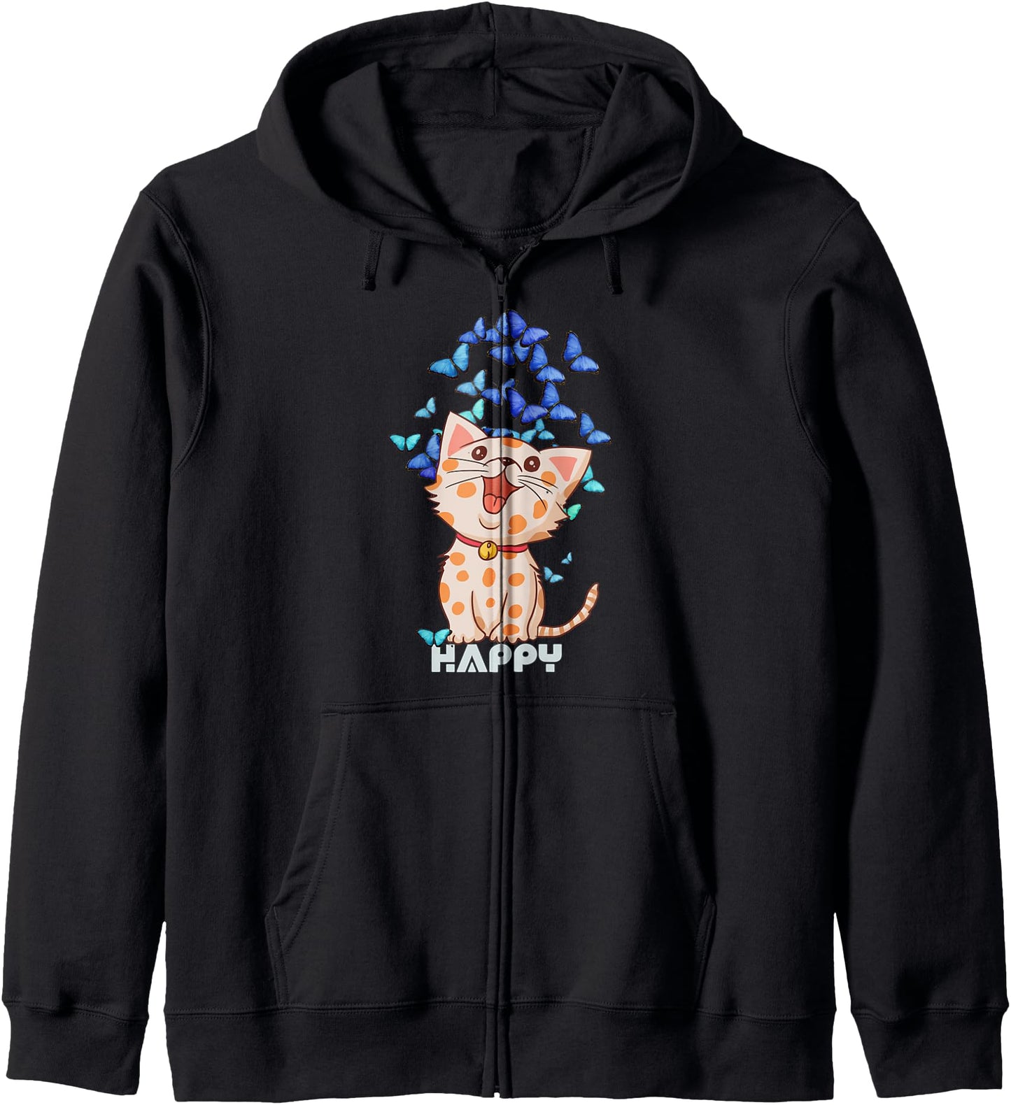 Cute Kitty Funny Kawaii Cat With Butterflies For Anime Lover Hoodie