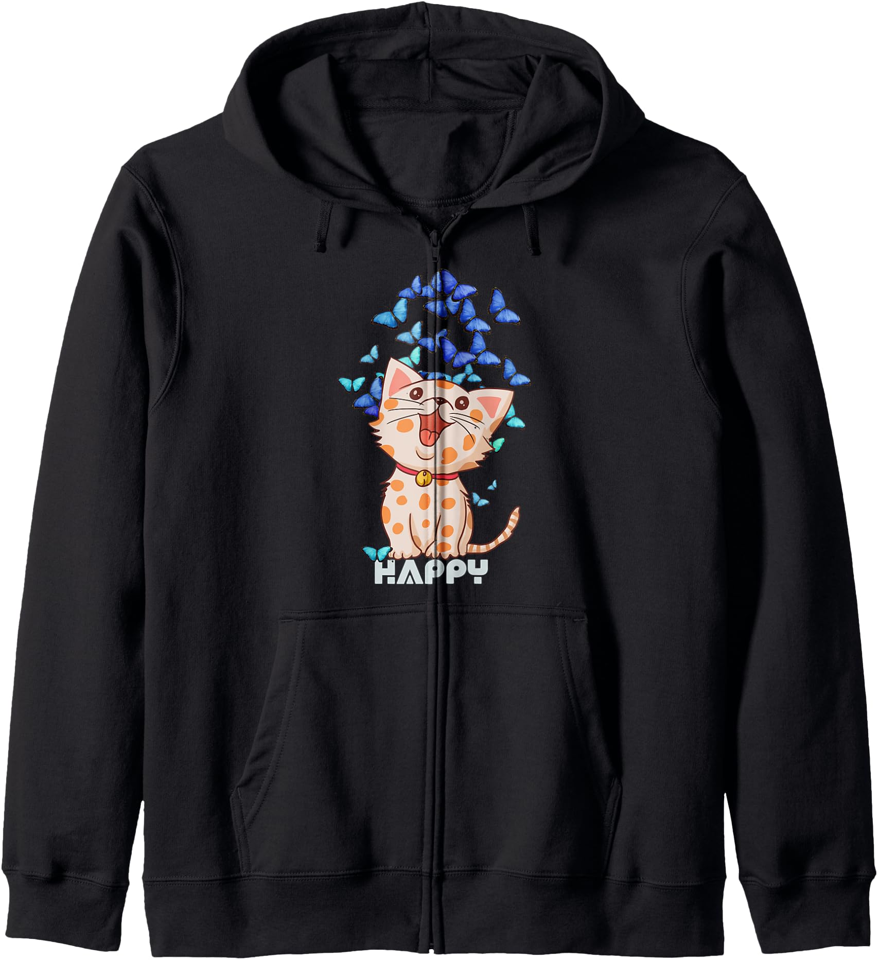 Cute Kitty Funny Kawaii Cat With Butterflies For Anime Lover Hoodie