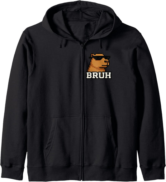 Capybara BRUH Meme Funny Gamer Animal Zip Hoodie