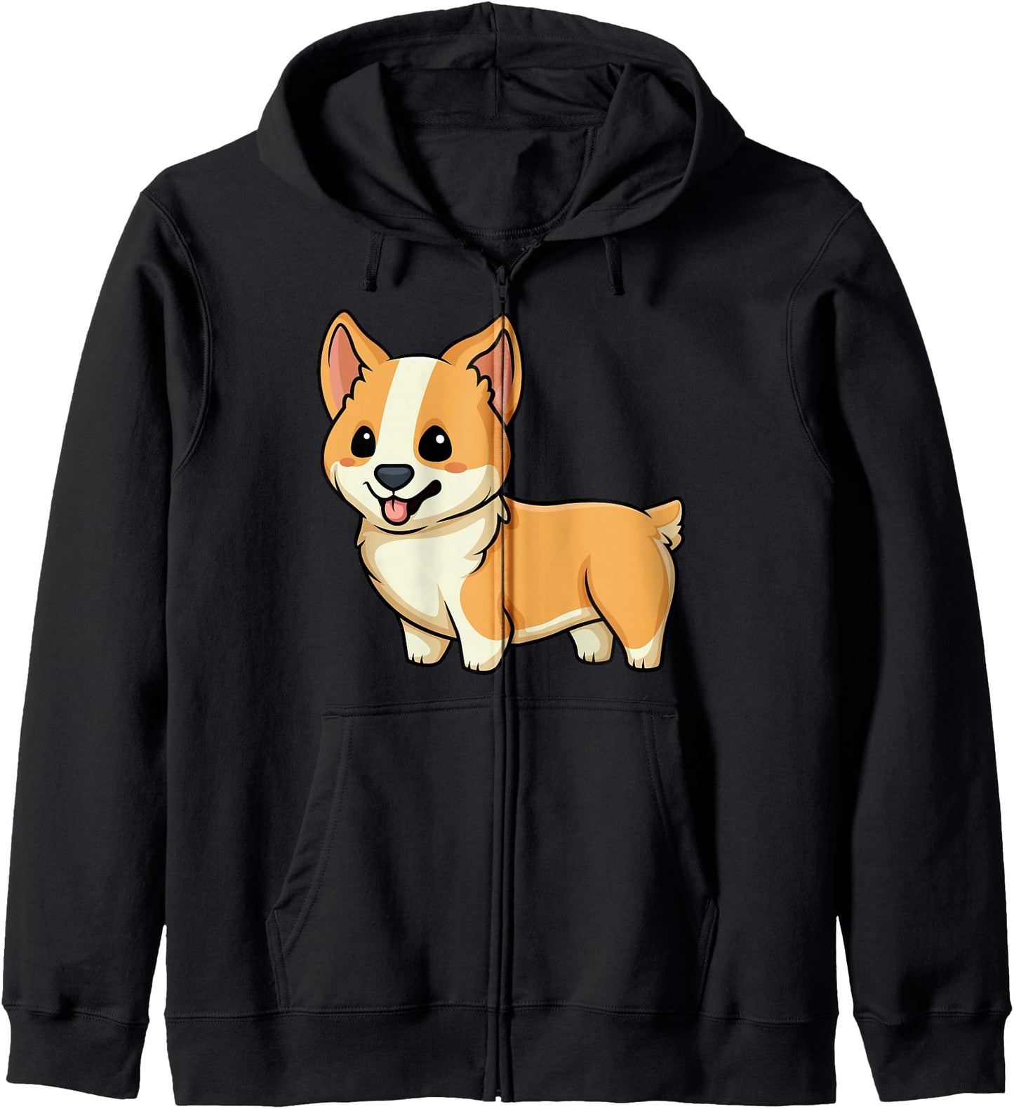 Kawaii Corgi Dog Anime Japanese Funny Corgi Zip Hoodie