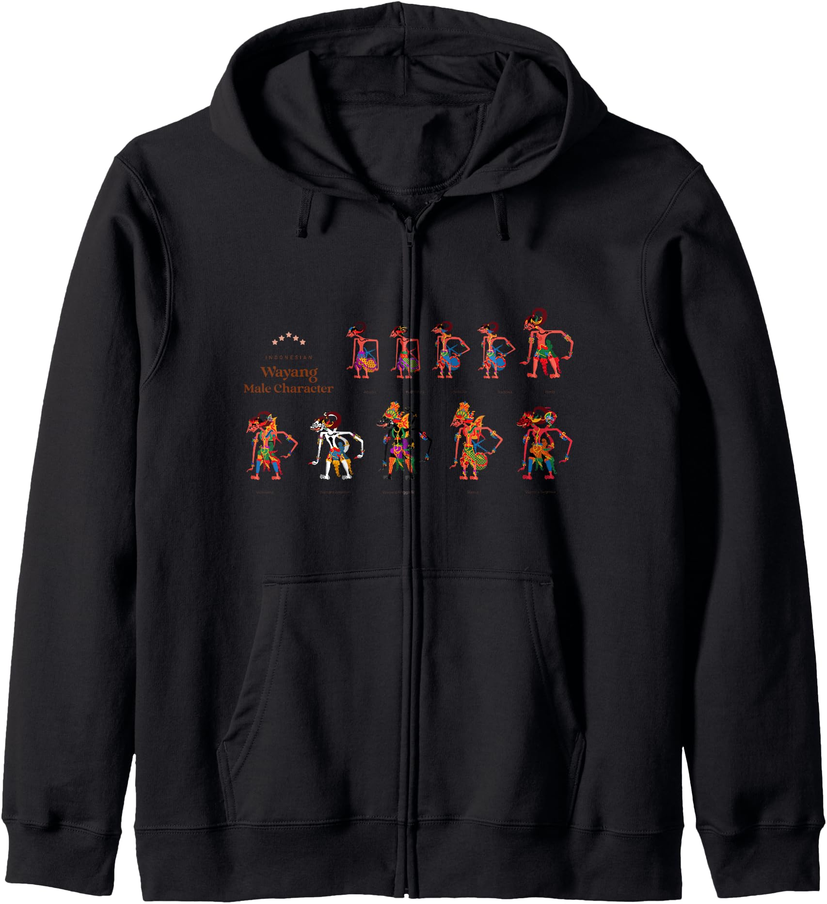 Wayang Male Characters: Heroes of Javanese Shadow Art Zip Hoodie