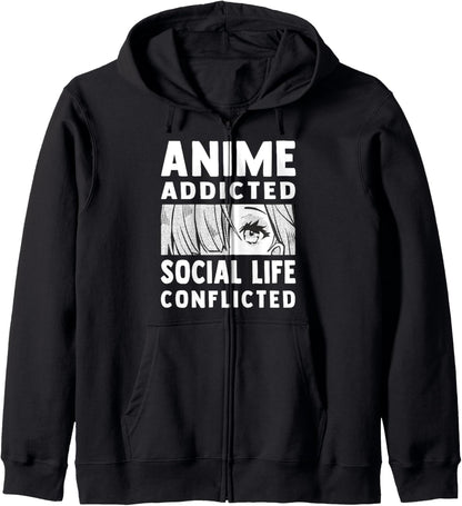 Anime Addicted - Social Life Conflicted - Otaku Anime Lover Zip Hoodie