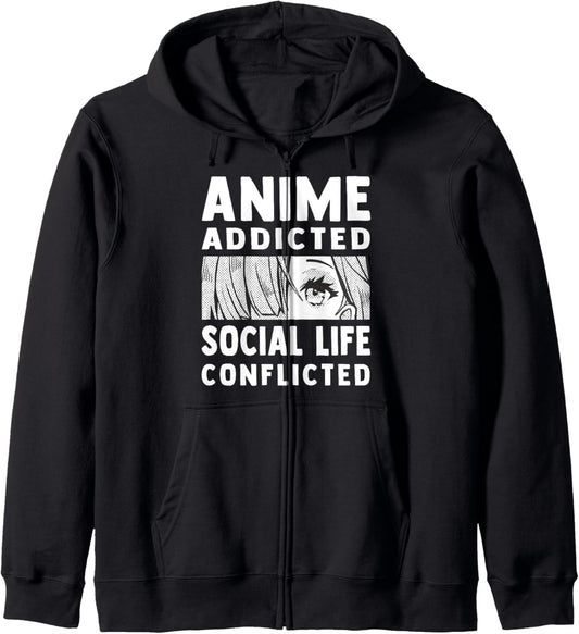 Anime Addicted - Social Life Conflicted - Otaku Anime Lover Zip Hoodie