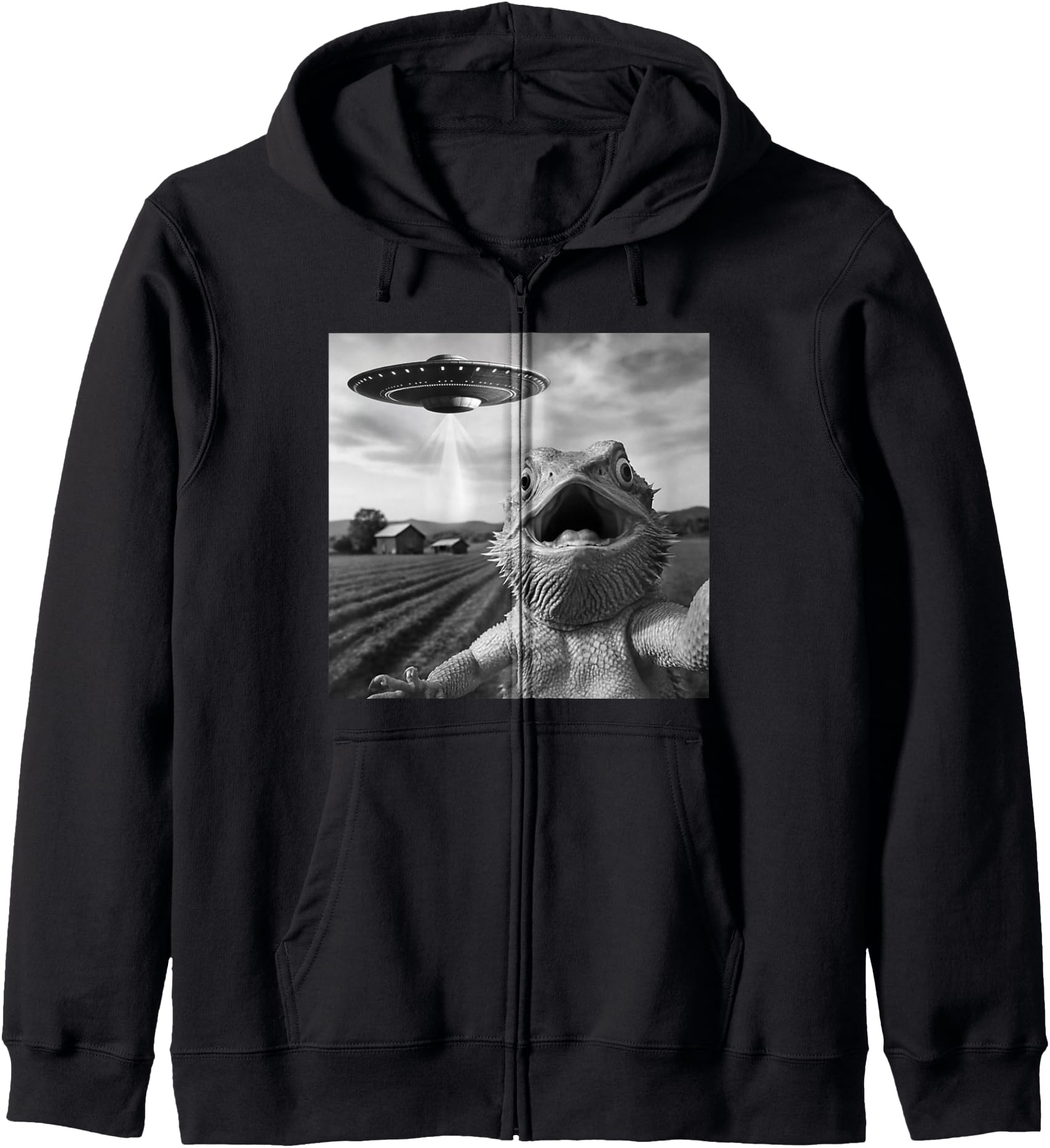 Funny Bearded Dragon Selfie With Alien UFO Zip Hoodie