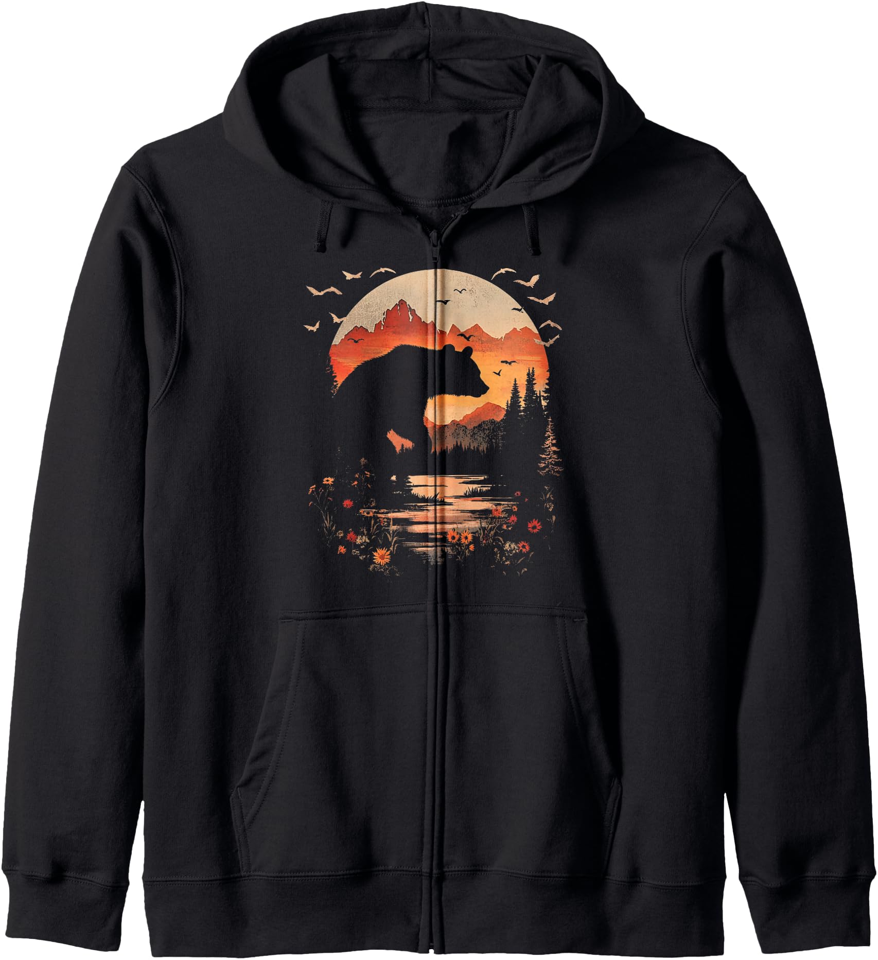 Vintage Bear Japanese Art Zip Hoodie