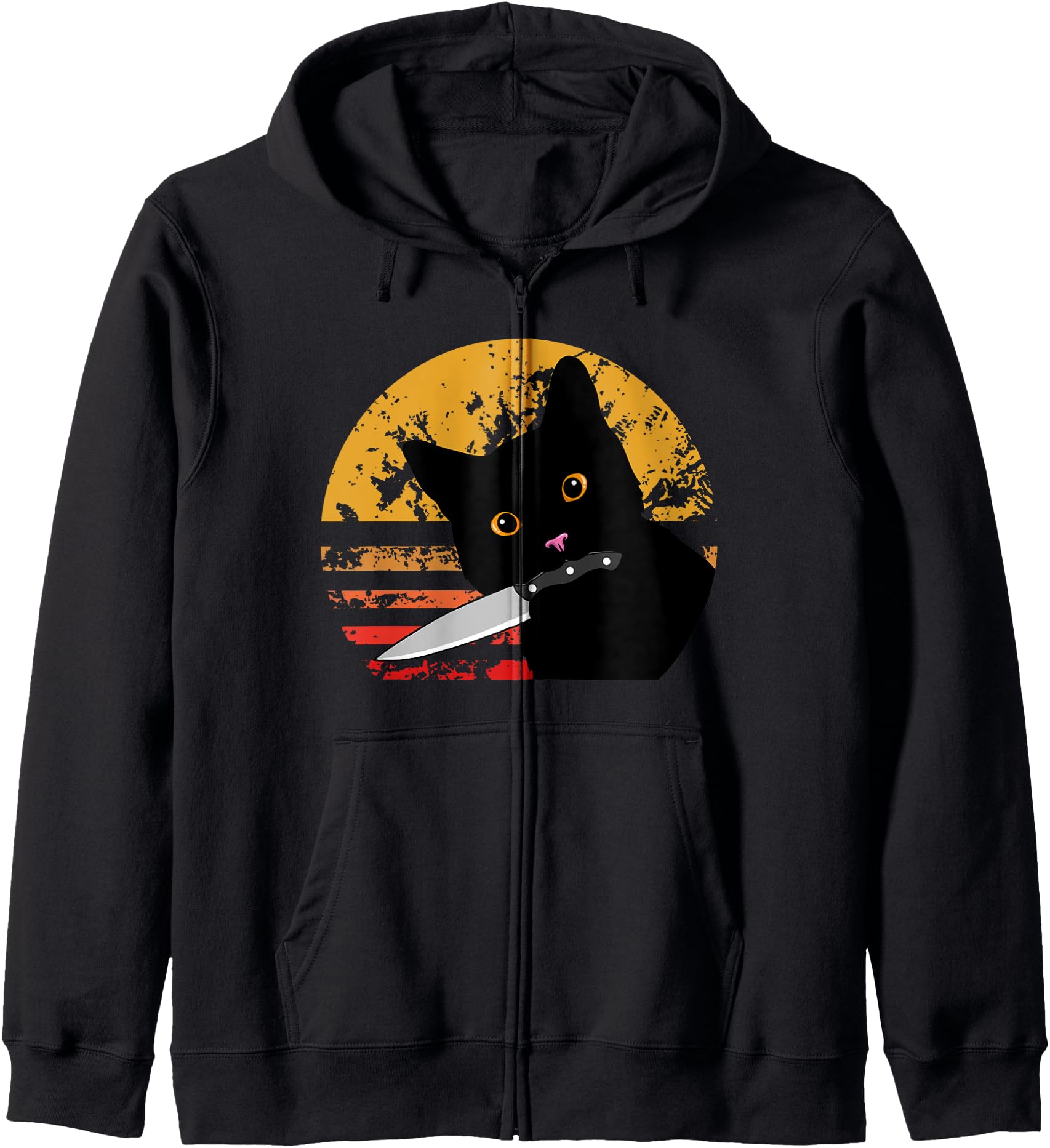 Cat What? Funny Black Cat Shirt, Murderous Cat With Knife Zip Hoodie