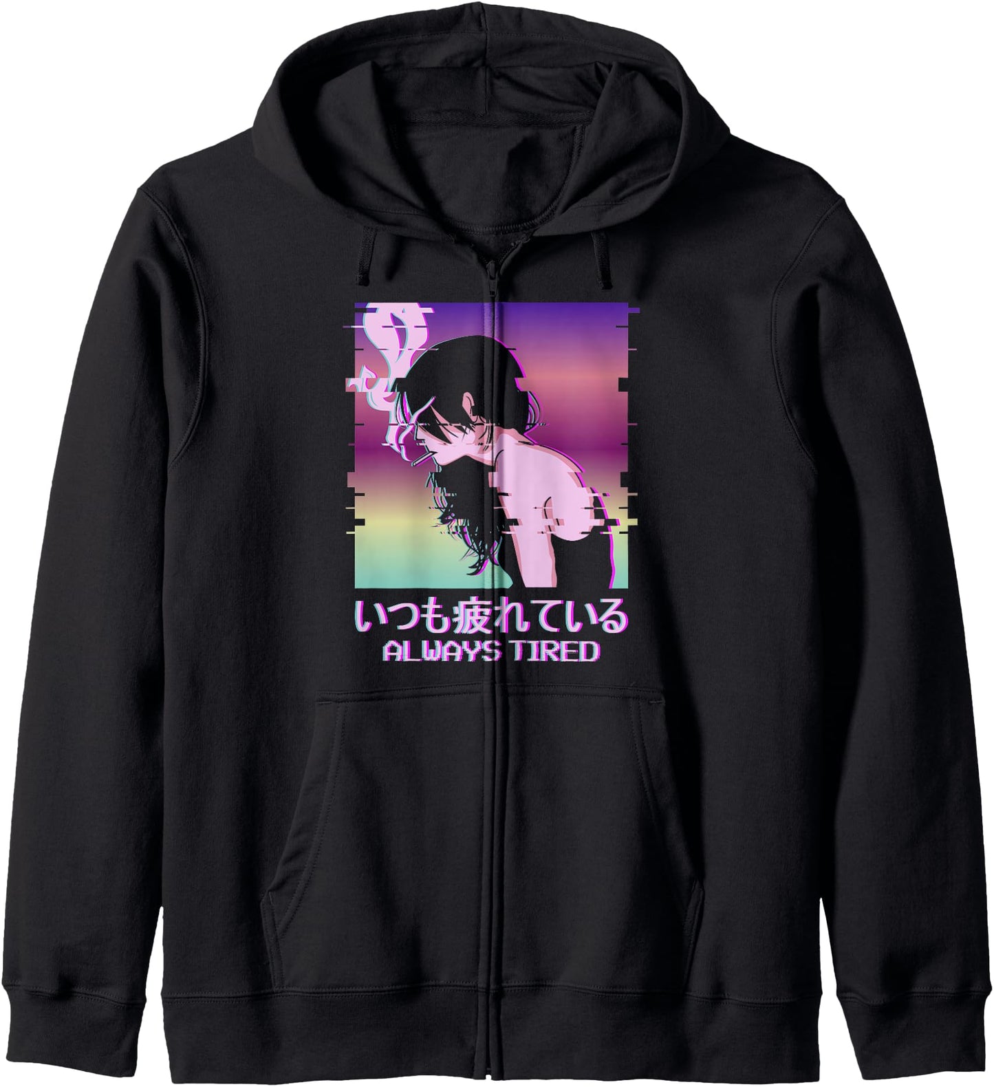 Always Tired Japan Vaporwave Alt Indie Aesthetic Anime Girl Hoodie