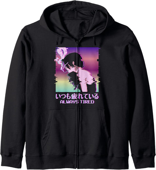 Always Tired Japan Vaporwave Alt Indie Aesthetic Anime Girl Hoodie