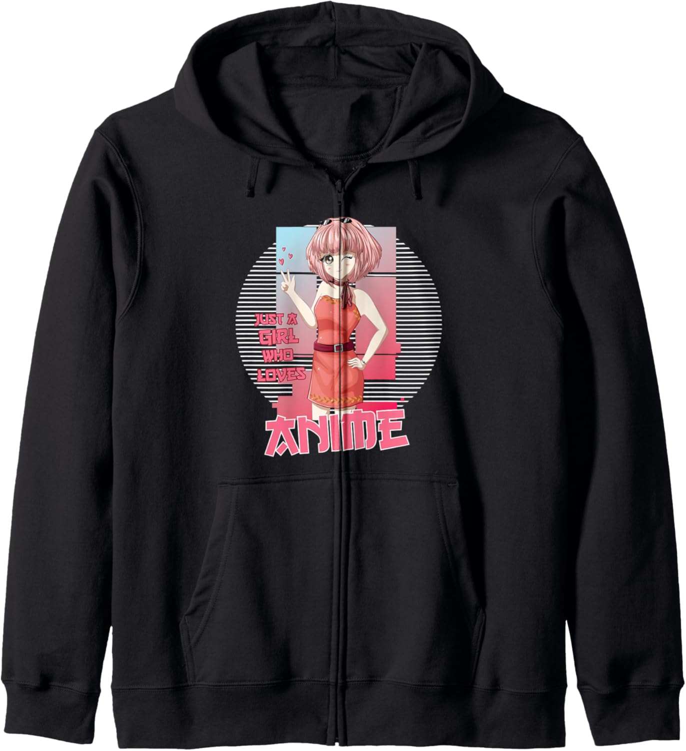 Kawaii Anime Girls Shirt Vaporwave Girl Loves Anime Zip Hoodie