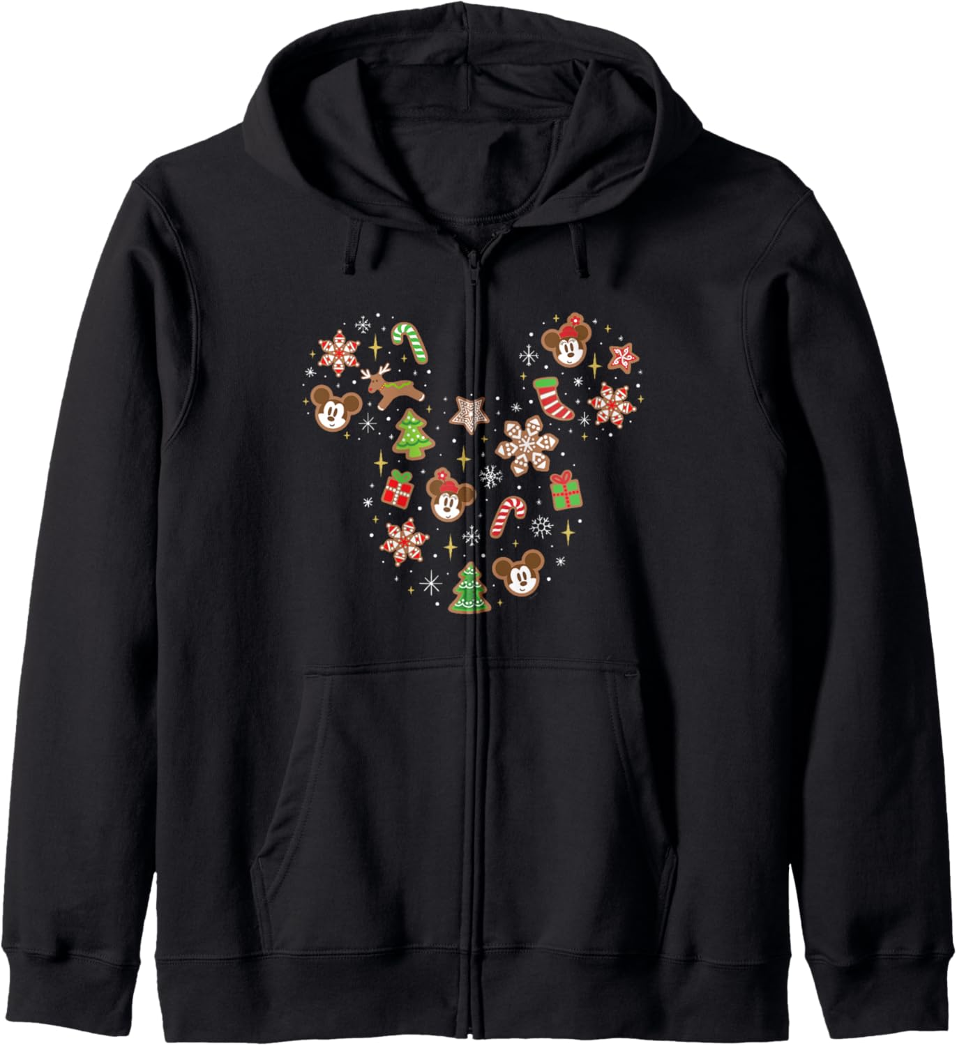 Disney Mickey & Minnie Head Gingerbread Christmas Holiday Zip Hoodie