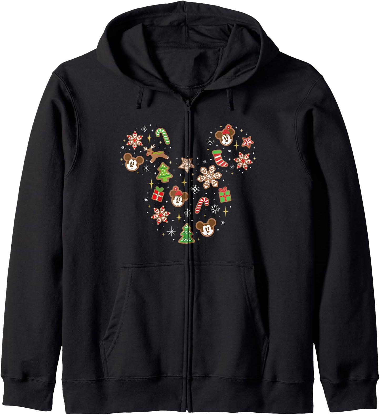 Disney Mickey & Minnie Head Gingerbread Christmas Holiday Zip Hoodie