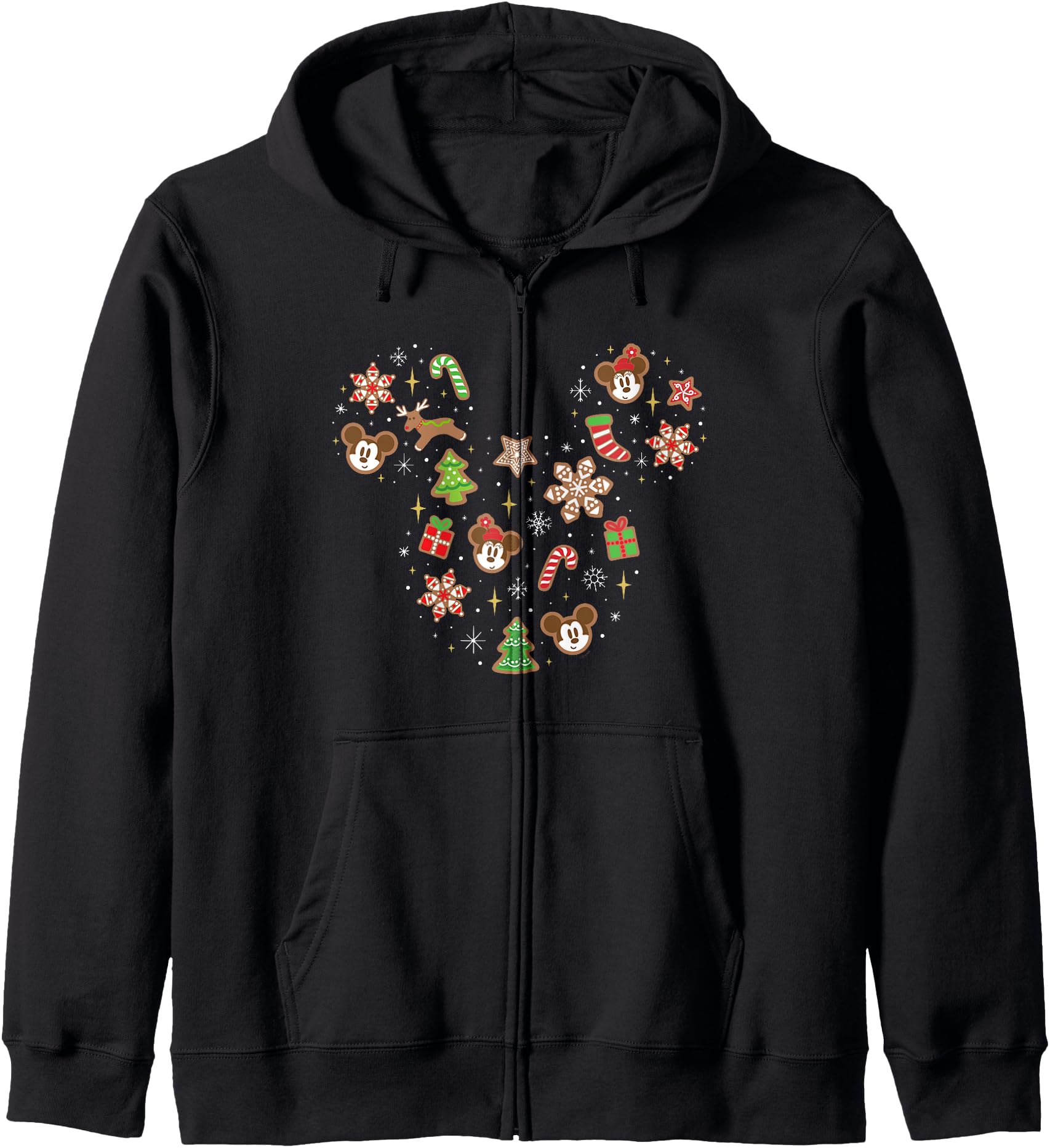Disney Mickey & Minnie Head Gingerbread Christmas Holiday Zip Hoodie