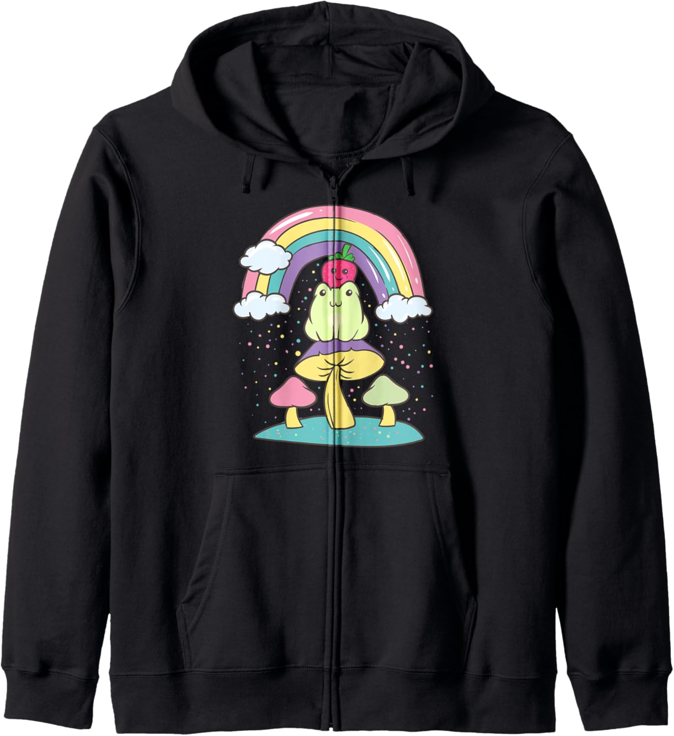 Rainbow Strawberry Frog - Cute Pastel Goth Kawaii Anime Zip Hoodie