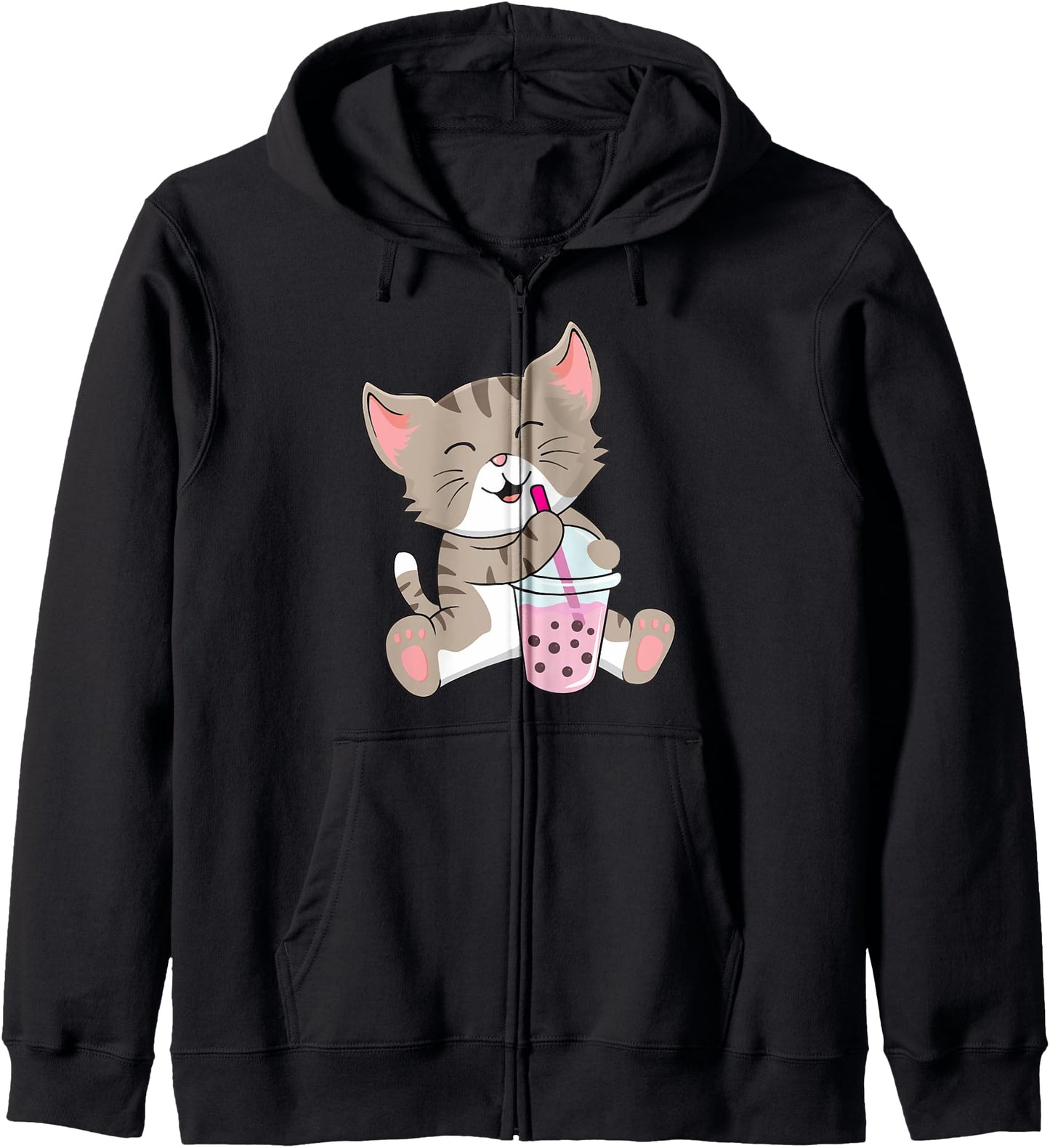Cute Cat Boba Tea Bubble Neko Kawaii Anime Youth Girls Teen Hoodie