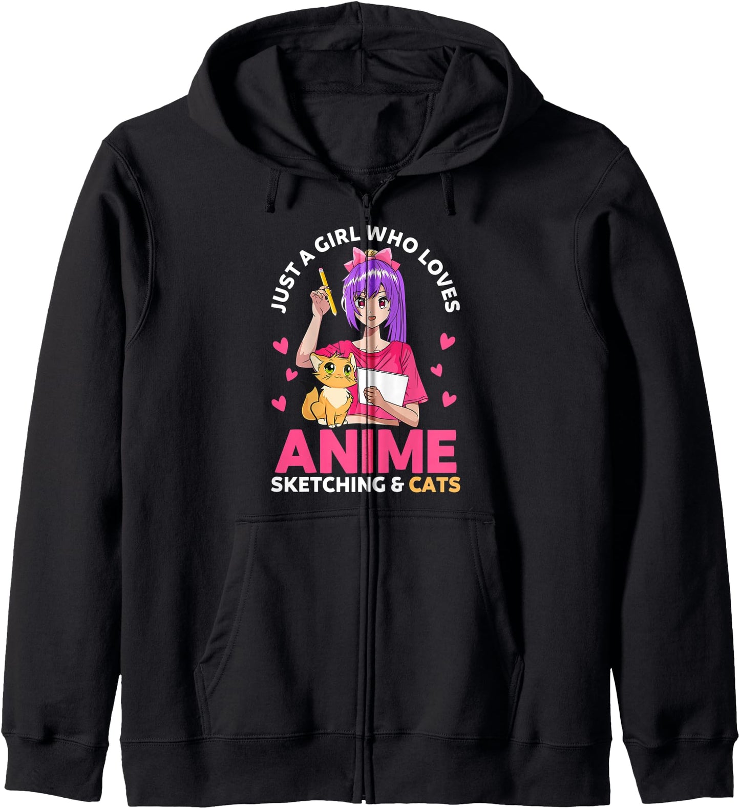 Just A Girl Who Loves Anime Sketching And Cats Kawaii Anime Hoodie