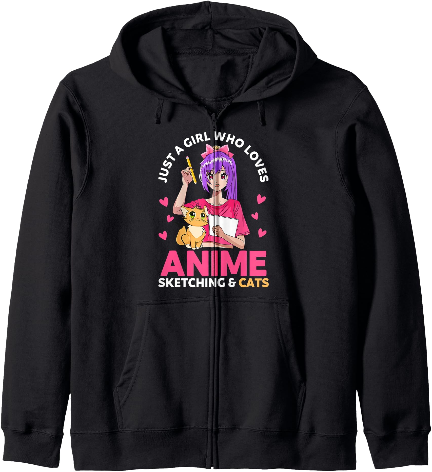 Just A Girl Who Loves Anime Sketching And Cats Kawaii Anime Hoodie