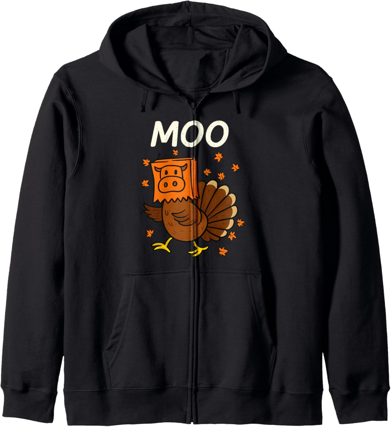 Turkey Moo Funny Thanksgiving Cow Moo for Men Women Kids Zip Hoodie