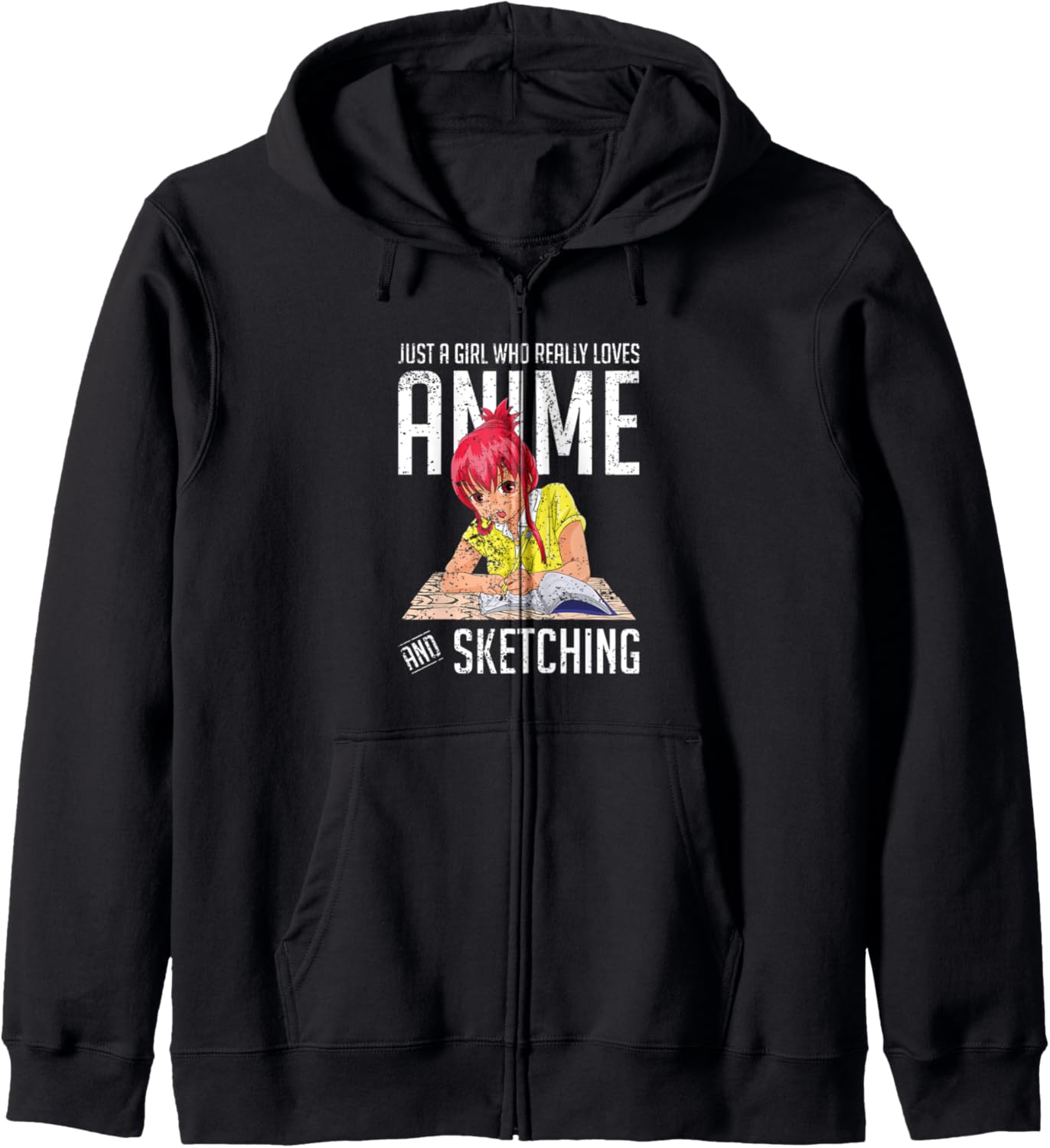 Anime Sketching Lover Girls Women Manga Otaku Japanese Anime Zip Hoodie