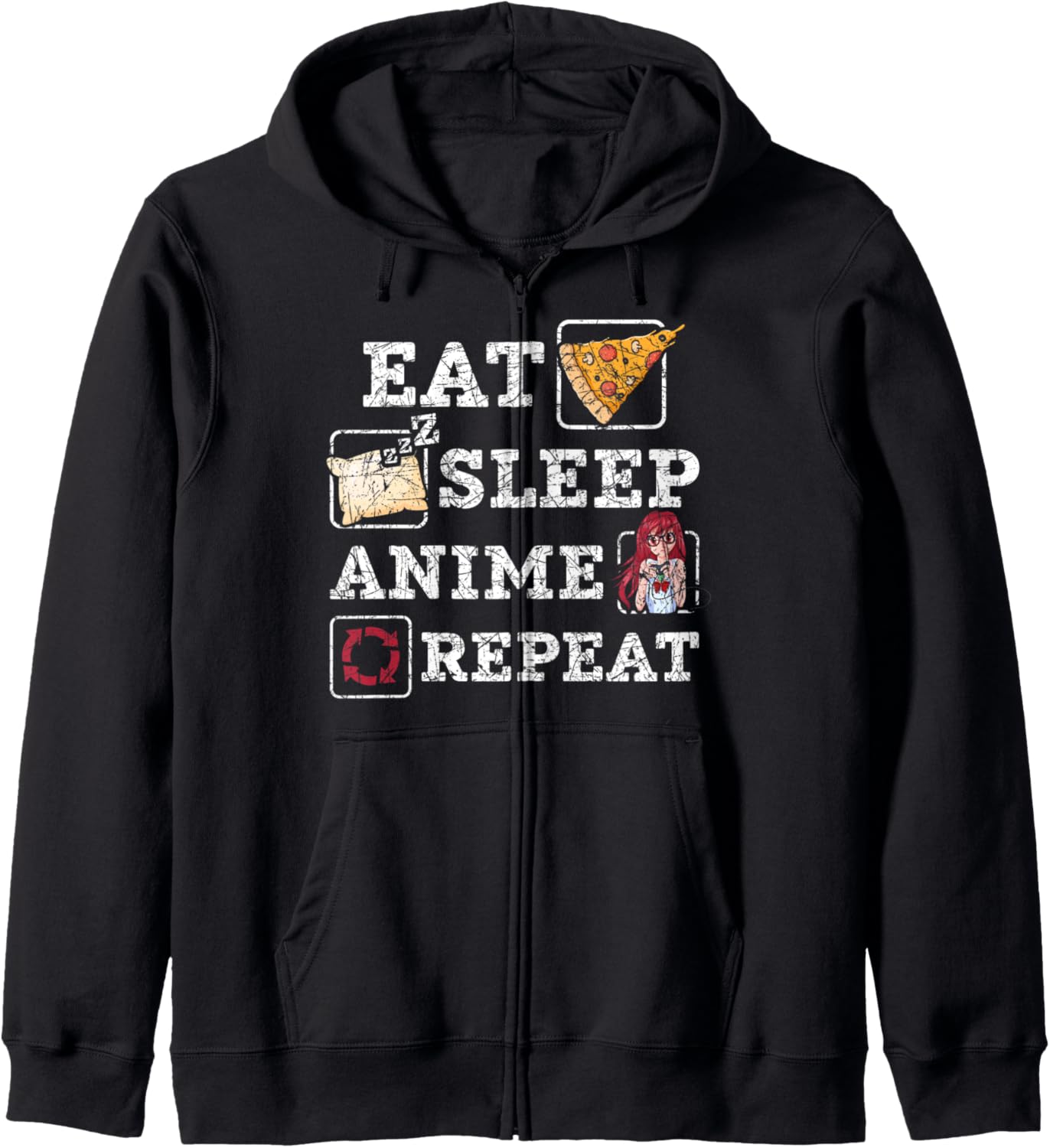 Japanese Kawaii Eat Sleep Anime Repeat Otaku Pizza Anime Zip Hoodie