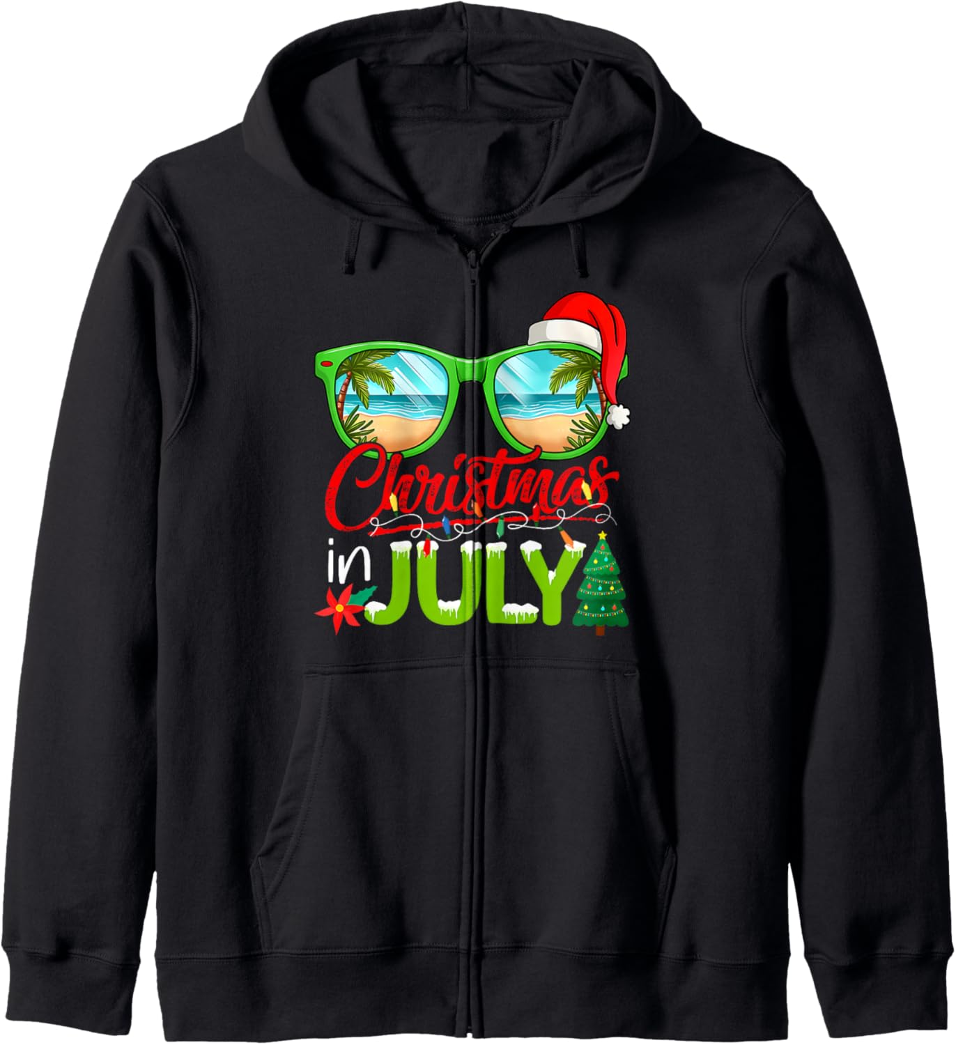 Christmas In July Sunglasses Santa Hat Summer Beach Xmas Zip Hoodie