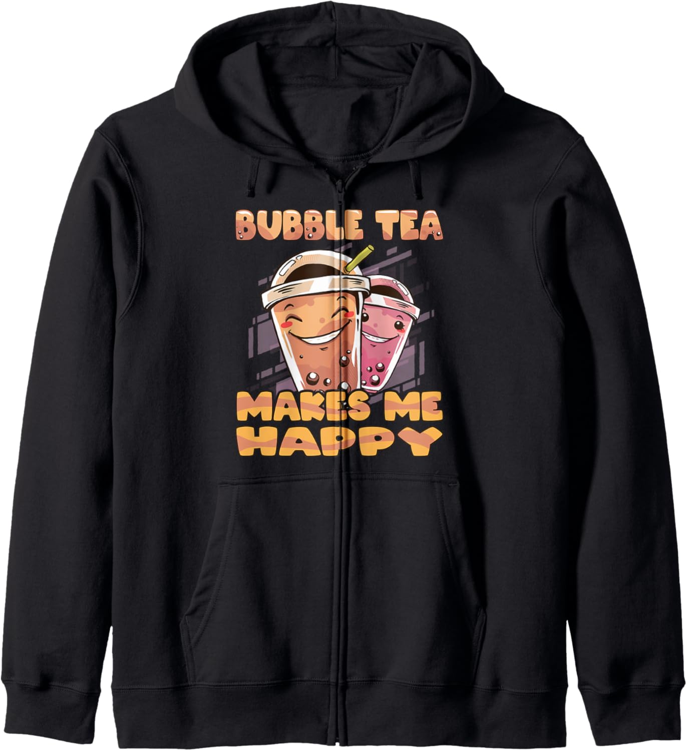Kawaii Bubble Tea makes me happy Boba Korean Milk Anime Zip Hoodie