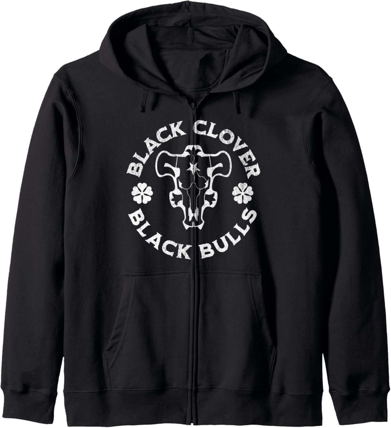 Distressed Black Anime Clover Black Bulls Zip Hoodie