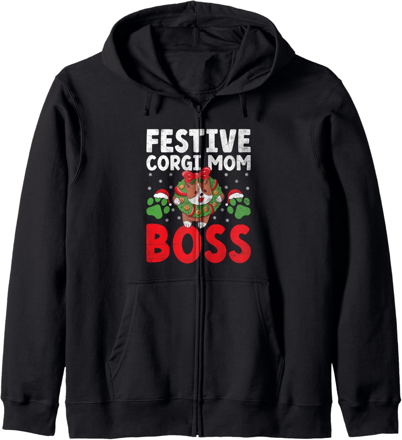 Christmas Corgi Mom Dog Breed Owner Rescuer Fur Mama Zip Hoodie