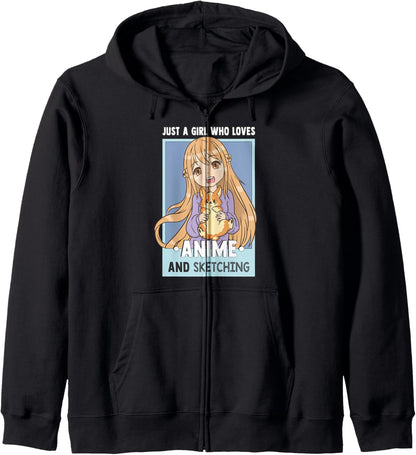Otaku Anime Girl Just A Girl Who Loves Anime And Sketching Zip Hoodie