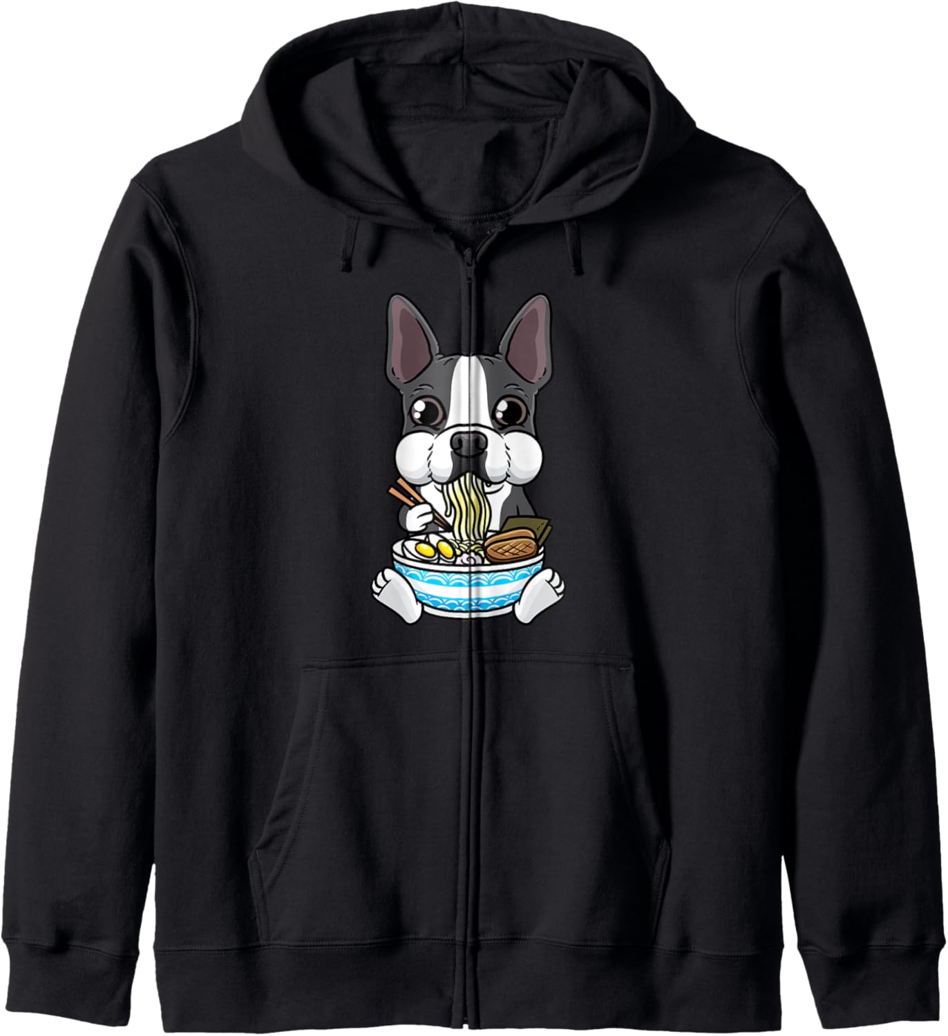 Boston Terrier Eating Ramen Noodles Japanese Food Anime Hoodie
