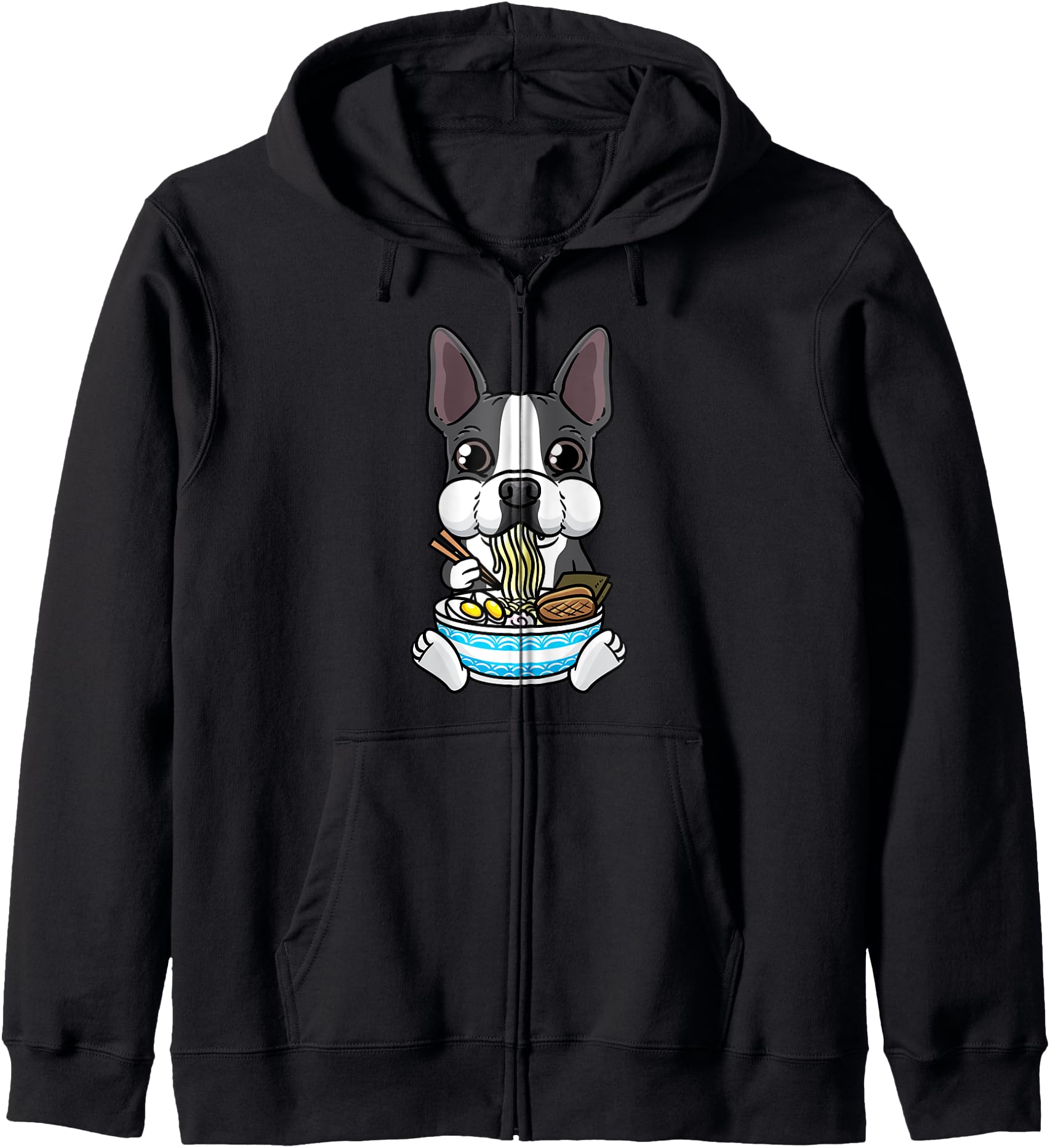 Boston Terrier Eating Ramen Noodles Japanese Food Anime Hoodie