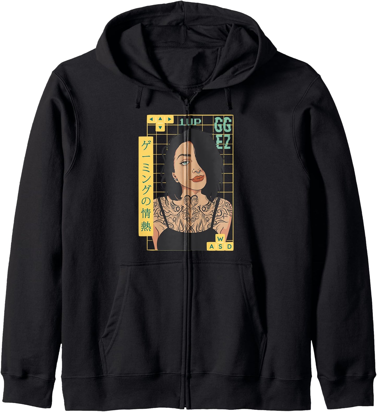 Tattoed Gamer Girl - Japan Tattoo - WASD - Anime Gaming Hoodie