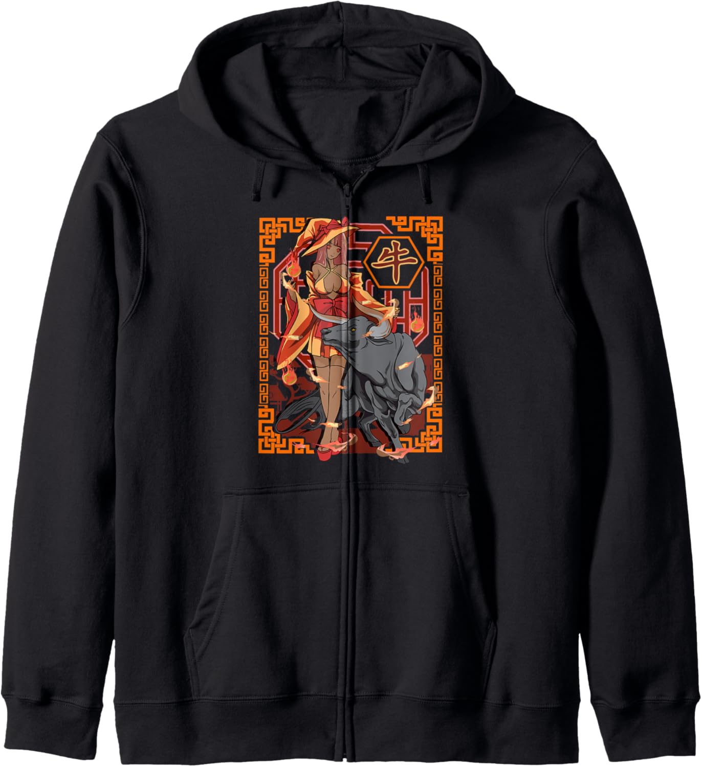 Year of Ox Chinese Zodiac Black Witch Halloween Anime Zip Hoodie