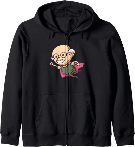 Cartoon Superhero With A Cape Fun Character Illustration Zip Hoodie