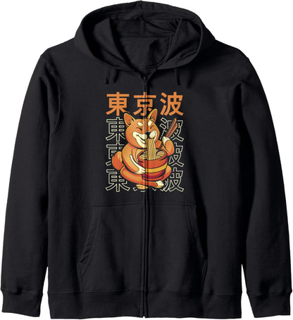 Kawaii Shiba Inu Dog Eating Ramen Noodles Girls Teen Anime Hoodie