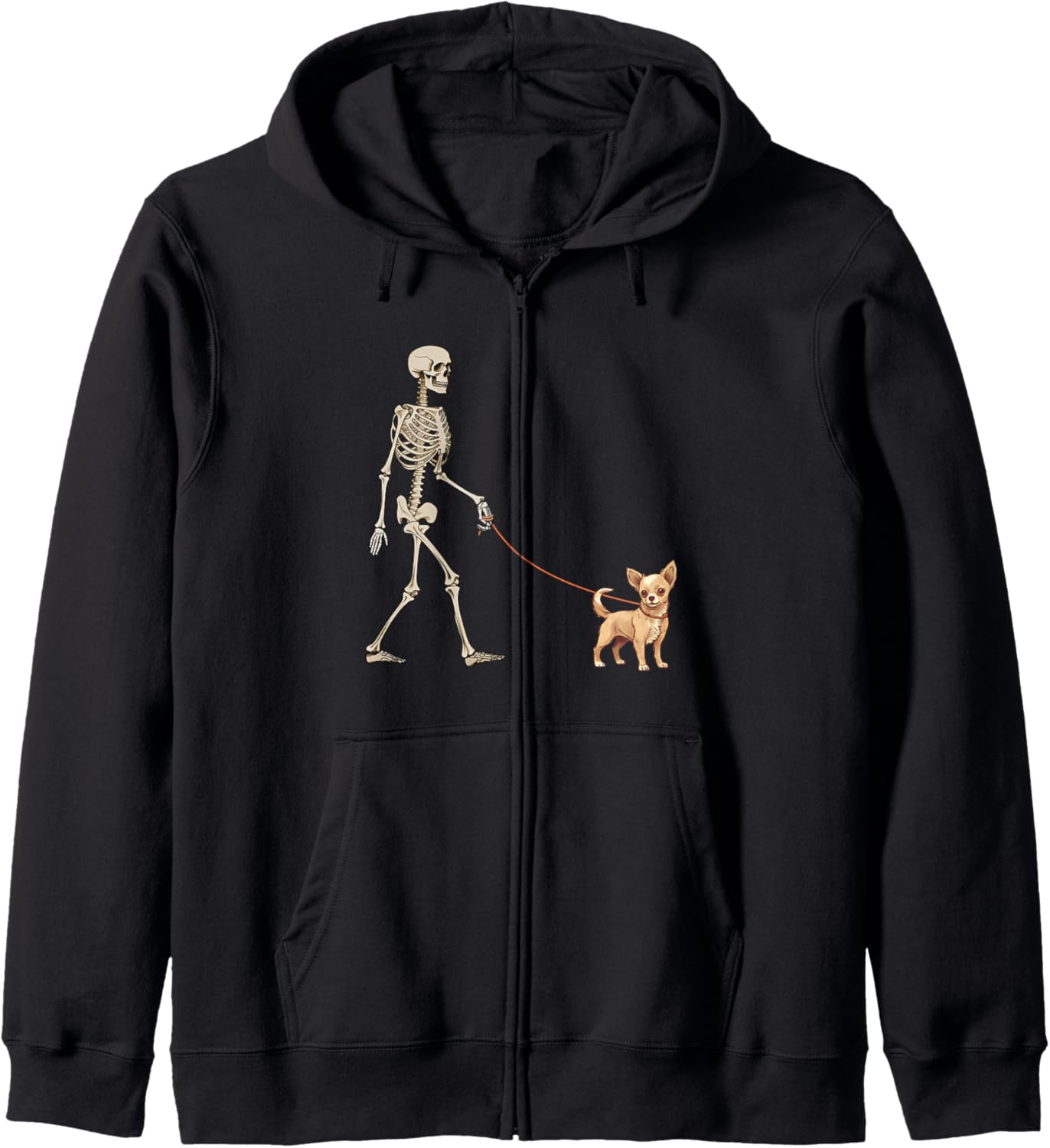 Funny Chihuahua Skeleton Dog Walking Halloween Zip Hoodie