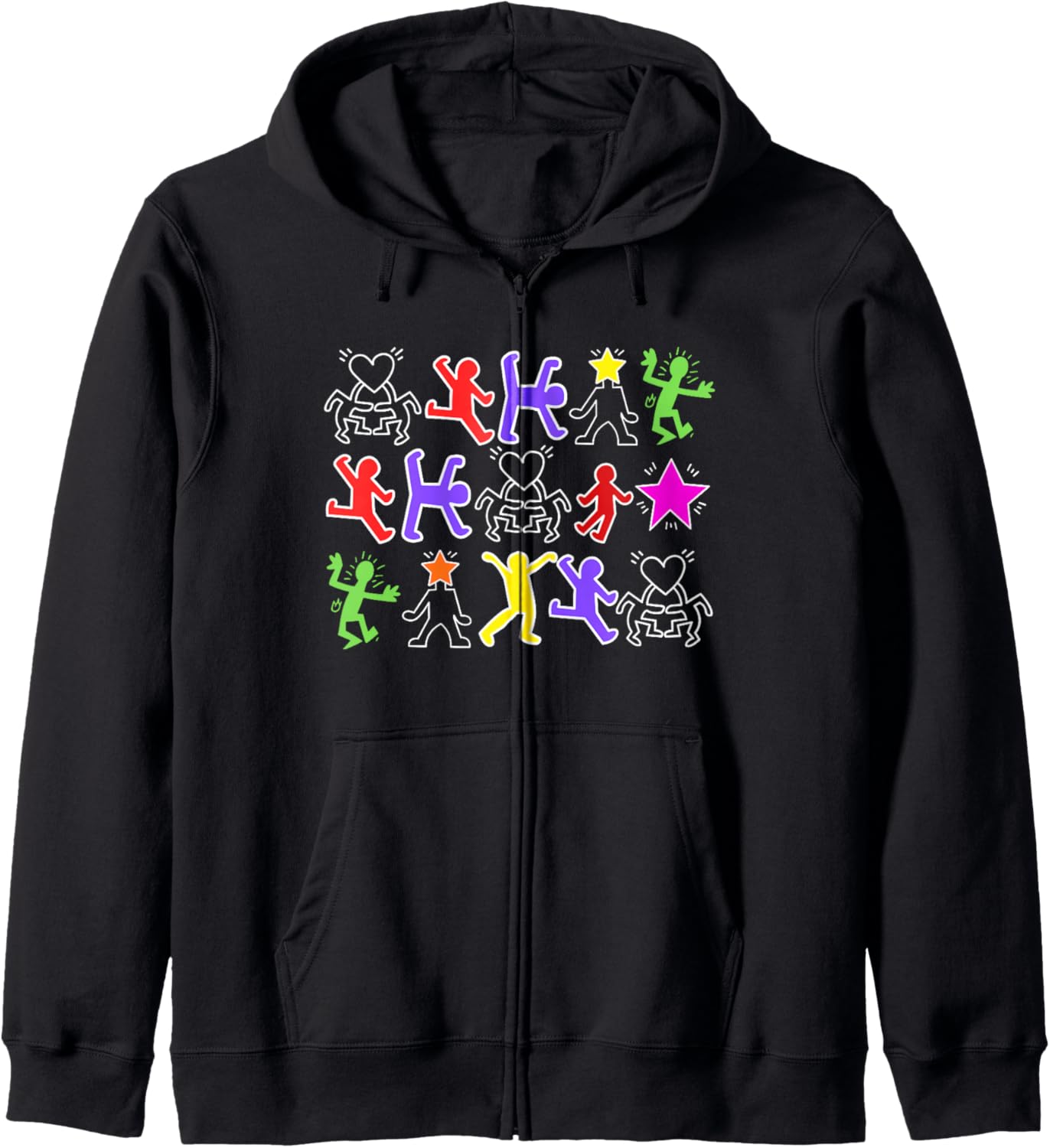 Keith Bright Wallpaper Lithograph Cartoon, Bold Grafitti Art Zip Hoodie