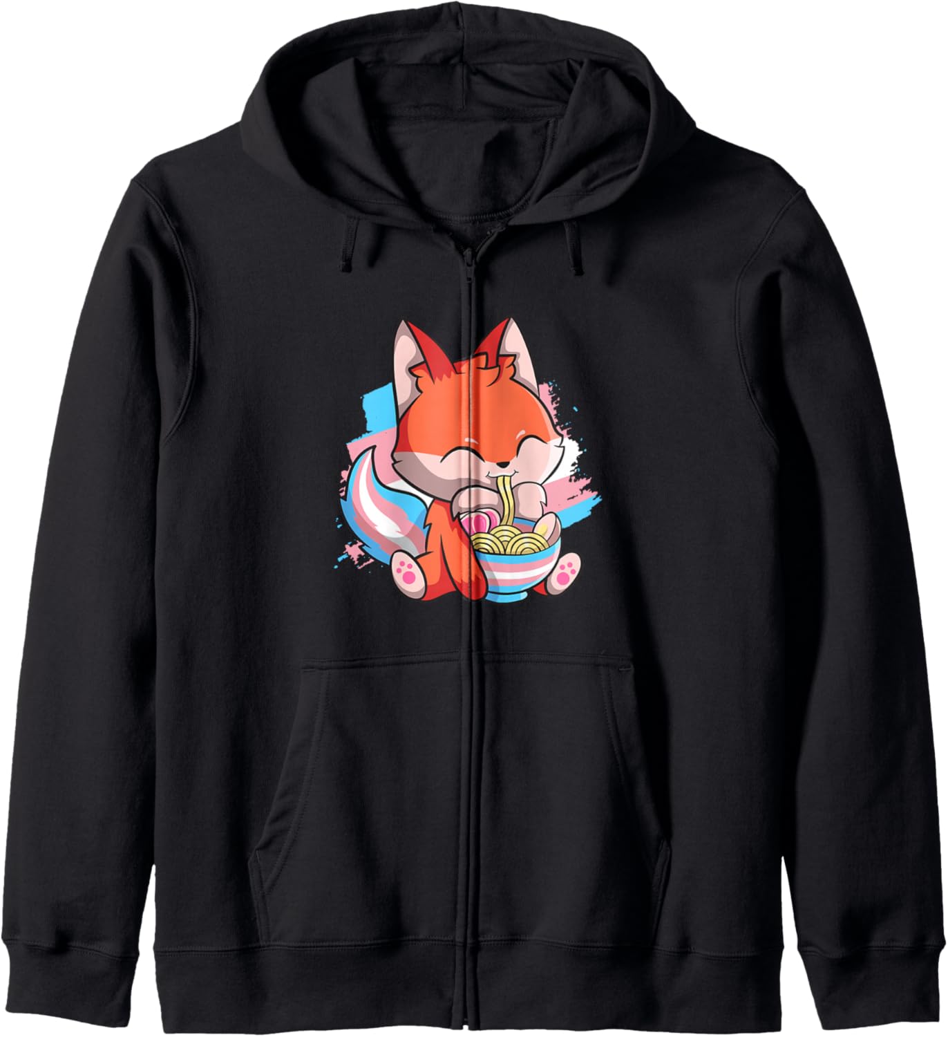 Transgender Pride Kawaii Fox Ramen Noodles Trans Flag Zip Hoodie