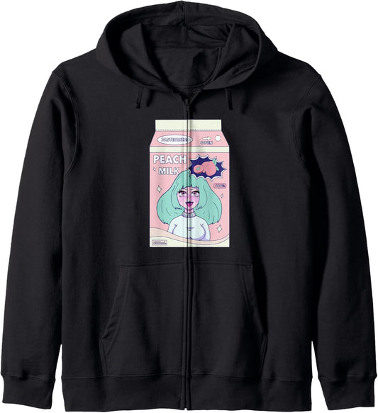 90s Japanese Kawaii Peach Milk Juice Aesthetic anime girl Hoodie