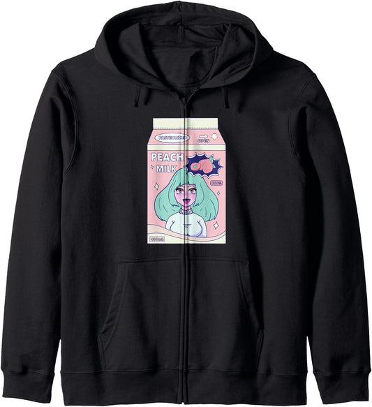 90s Japanese Kawaii Peach Milk Juice Aesthetic anime girl Hoodie