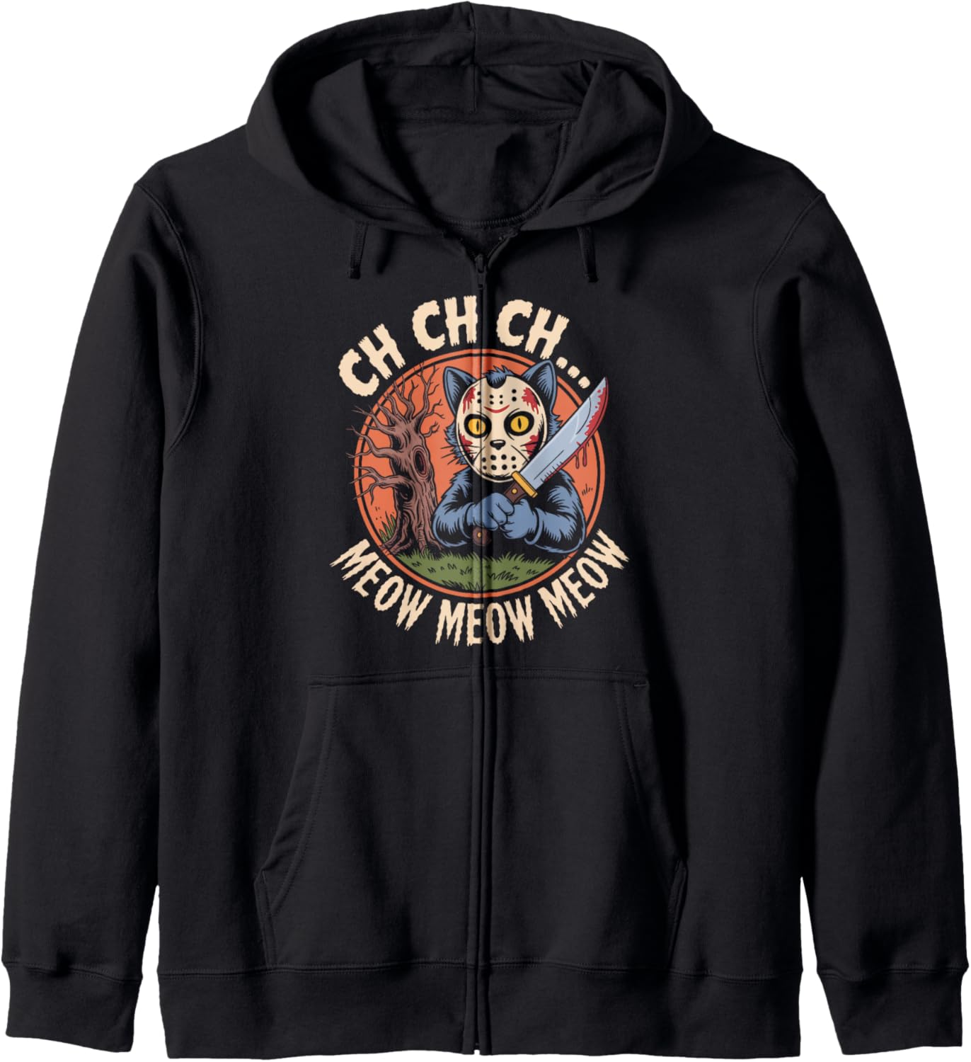 Ch Ch Ch Meow Meow Meow Cat Movie Horror Halloween Retro Zip Hoodie