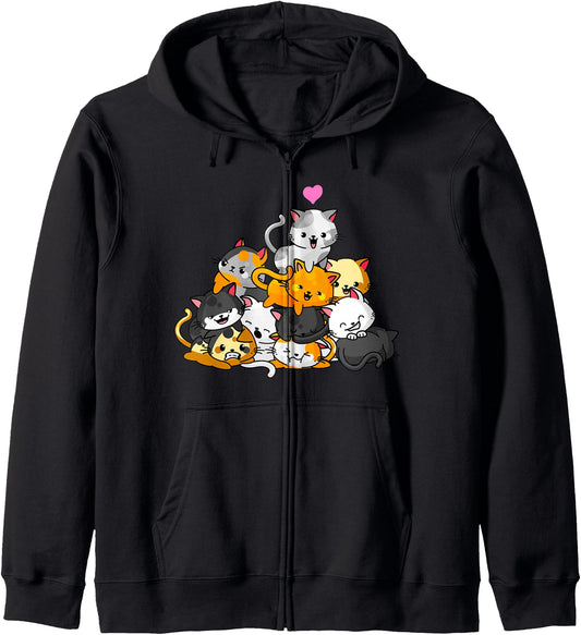 Cat Cute Kitty Pile Cats Anime Kawaii Neko Gift Women Girls Hoodie