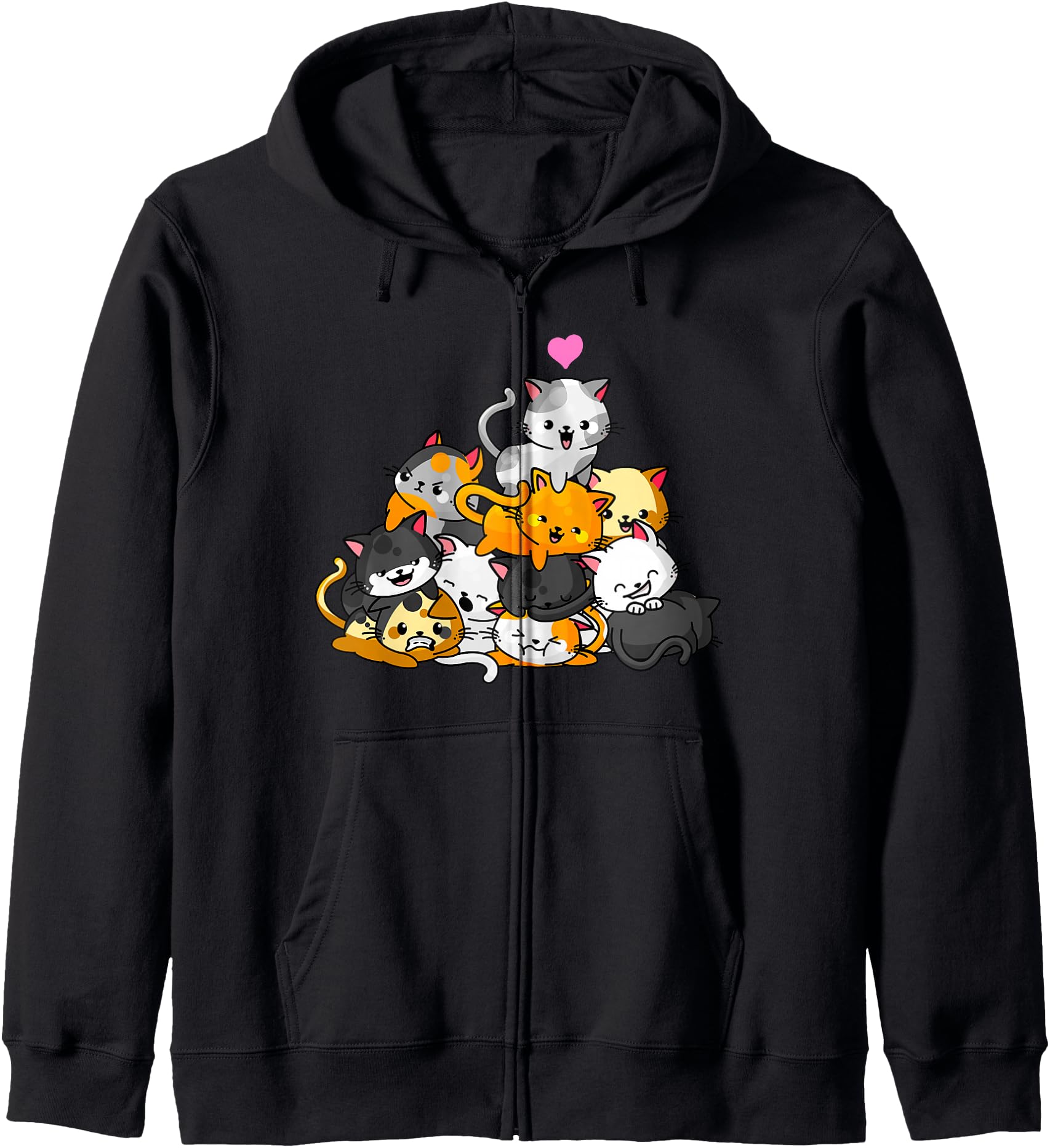 Cat Cute Kitty Pile Cats Anime Kawaii Neko Gift Women Girls Zip Hoodie