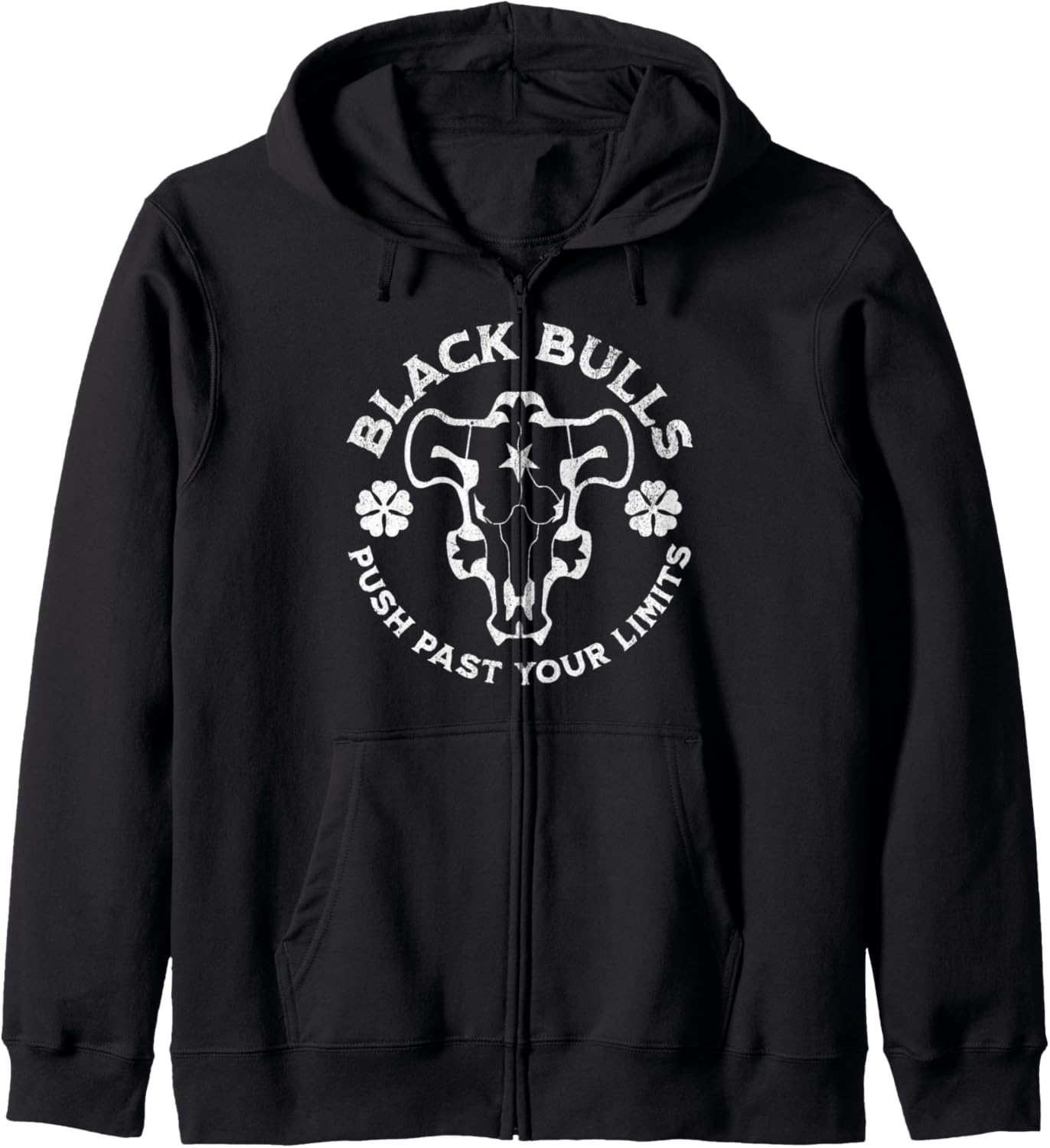 Distressed Black Anime Clover Black Bulls Limits Zip Hoodie
