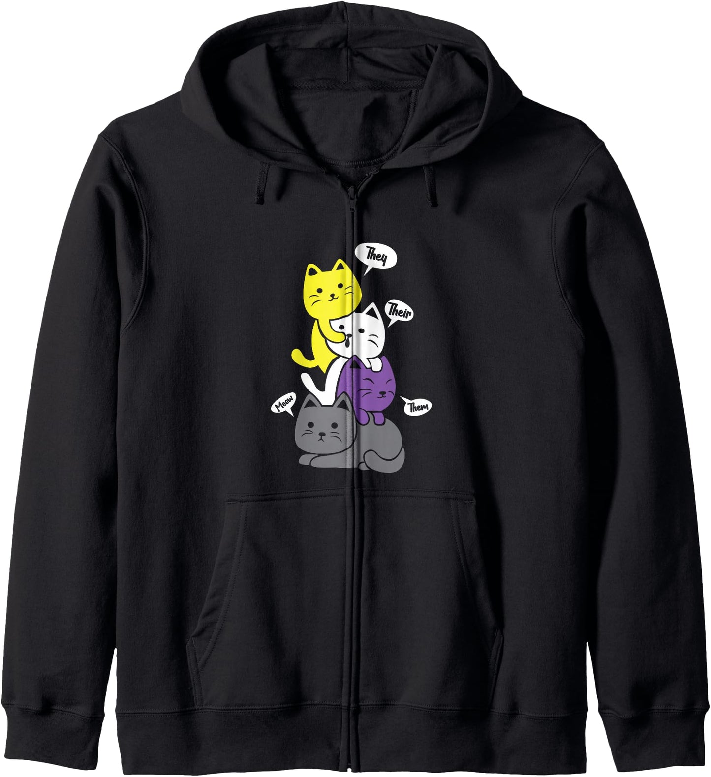 Nonbinary They Their Them Meow Cute Non-Binary Flag Kawaii Zip Hoodie