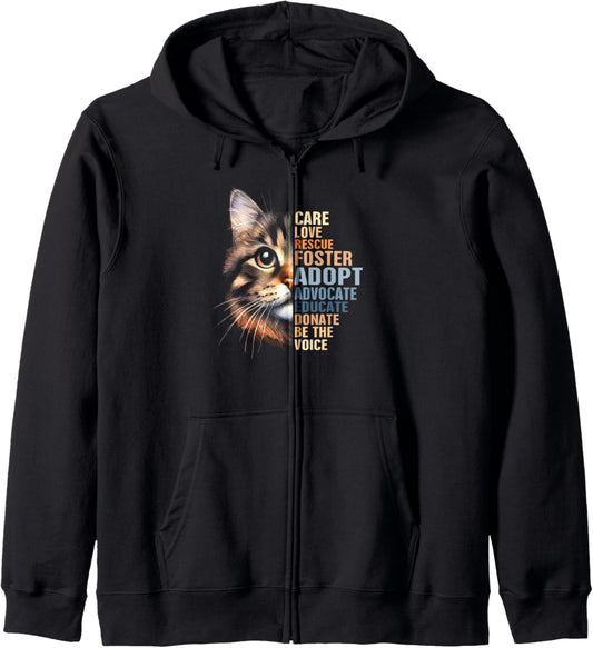 Cat Lover Cat Mom Adoption Loves Rescue Adopt Cat Rescue Zip Hoodie