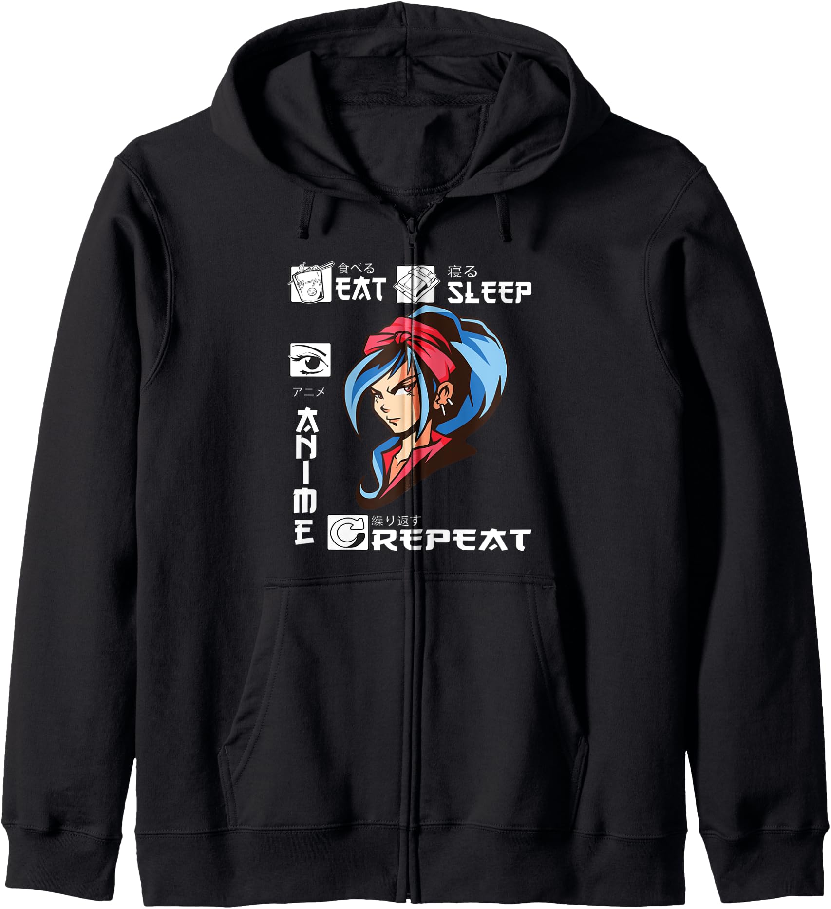 Eat Sleep Anime Repeat Girl Blue Hair Japanese Kawaii Japan Zip Hoodie