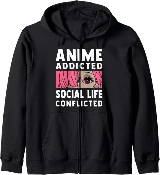 Anime Addicted - Social Life Conflicted - Otaku Anime Lover Hoodie