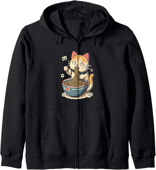 Cat Eating Ramen Cute Kawaii Anime Design Hoodie