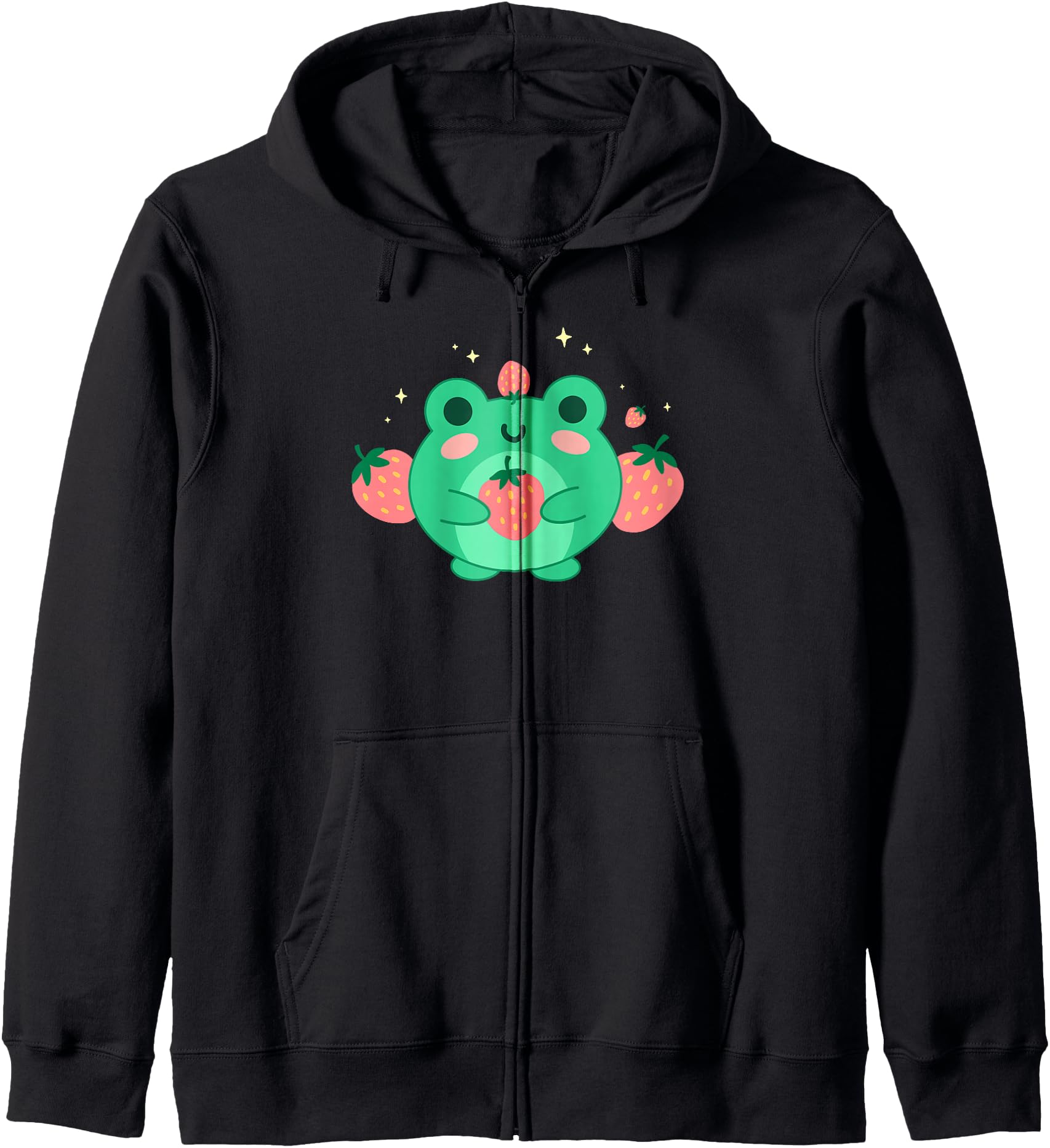 Kawaii Strawberry Frog Cute Retro Japanese Aesthetic Zip Hoodie